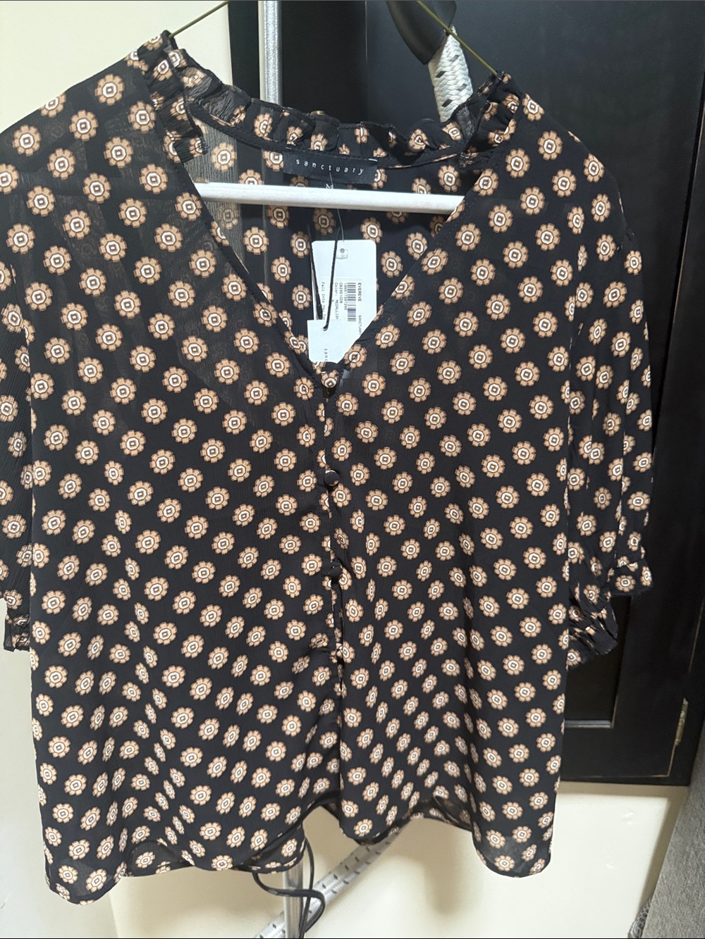 Sanctuary Black Top with Tan Floral Medallions